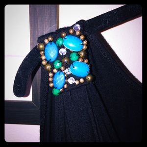 Black Draped Front Tank with Beaded Shoulders